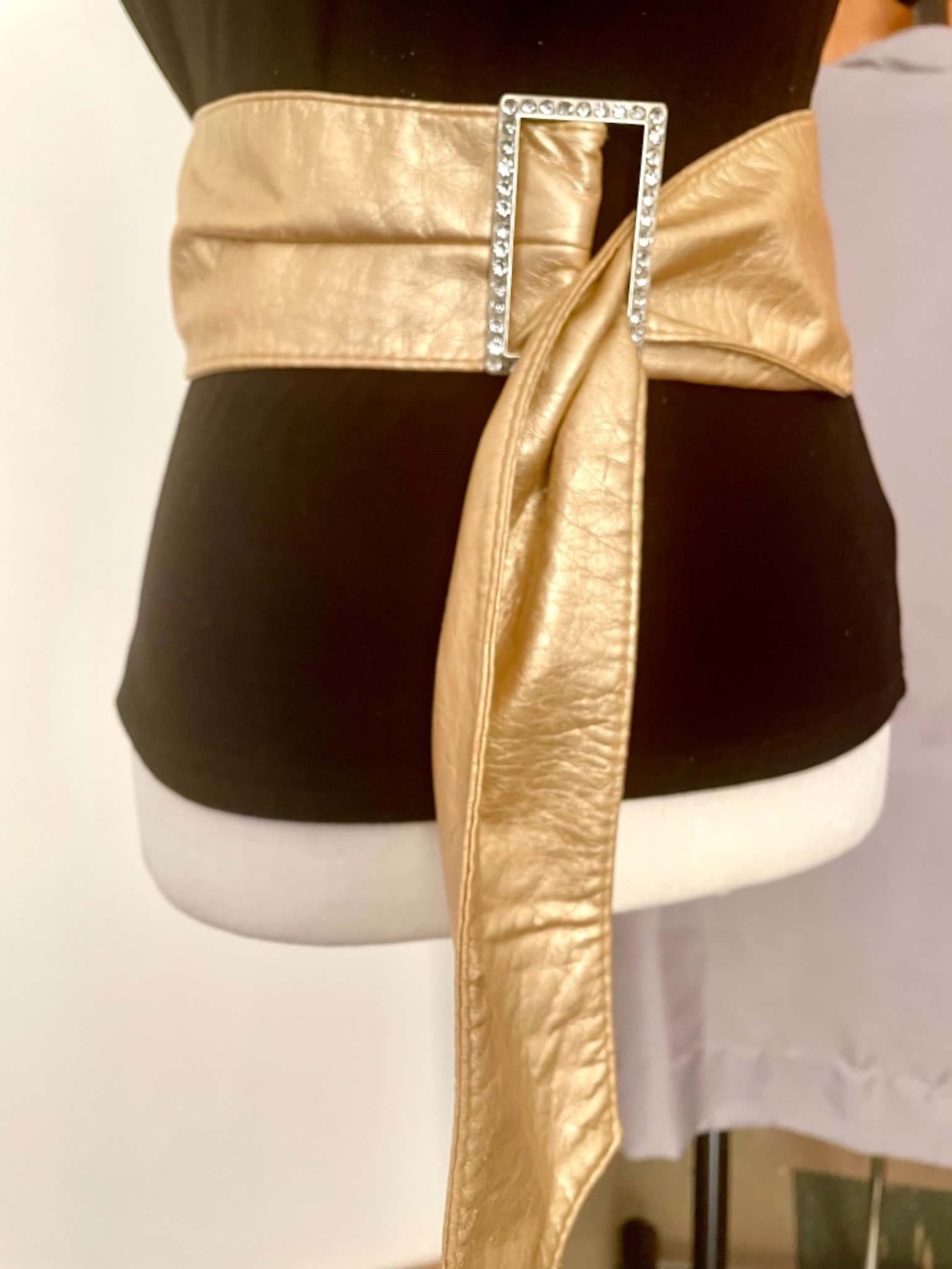 Gold Oversized Large Y2K Wrap Faux Leather Wide Belt Rhinestone Buckle